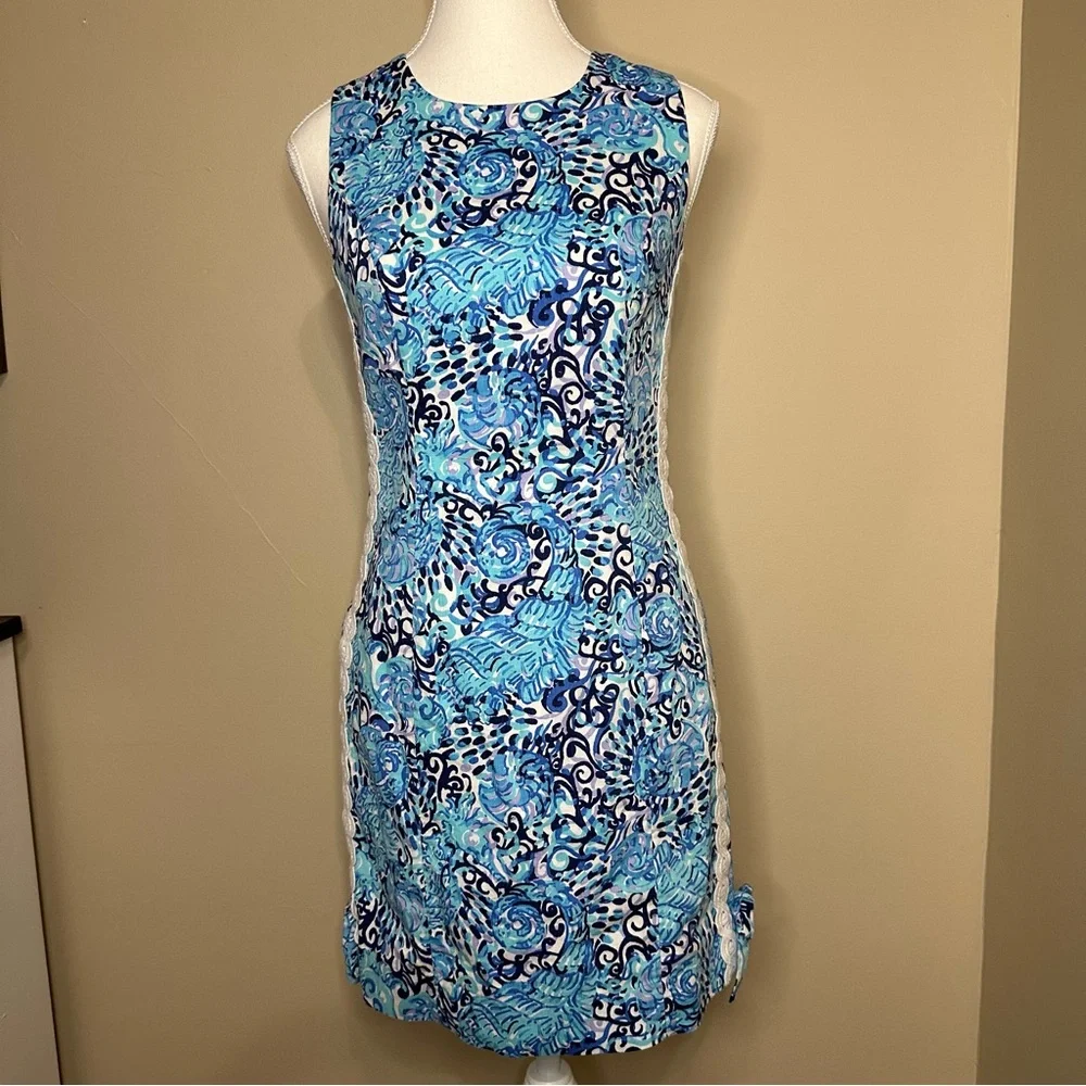 Lilly Pulitzer Mila Stretch Shift Dress Light Aqua Spritz Size 2 - Picture 2 of 7